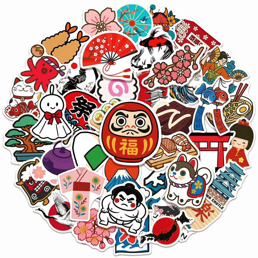 Japanese Traditional Culture Stickers, 50 Pcs Vinyl Waterproof Japan Travel D…