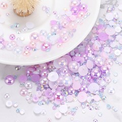 30g Mix Pearls Rhinestones 3-10mm Rhinestones Half Pearls Pink Purple White