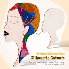 12PCS Head Silhouette Wooden Cutout African Woman Face Cutout Door Wall Hanging