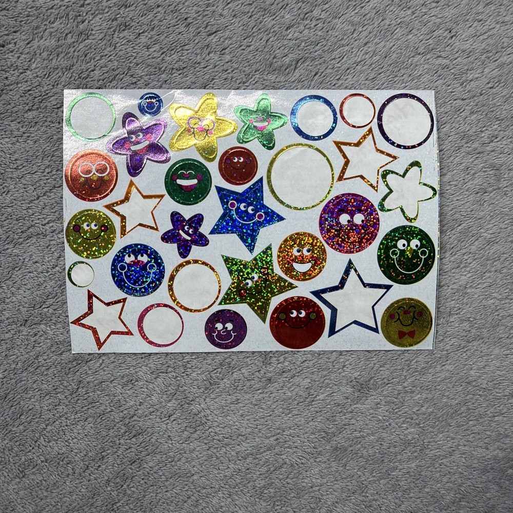 Highlights Glitter Sparkle Sticker Star Shapes Smile Smiley Faces Glasses VTG