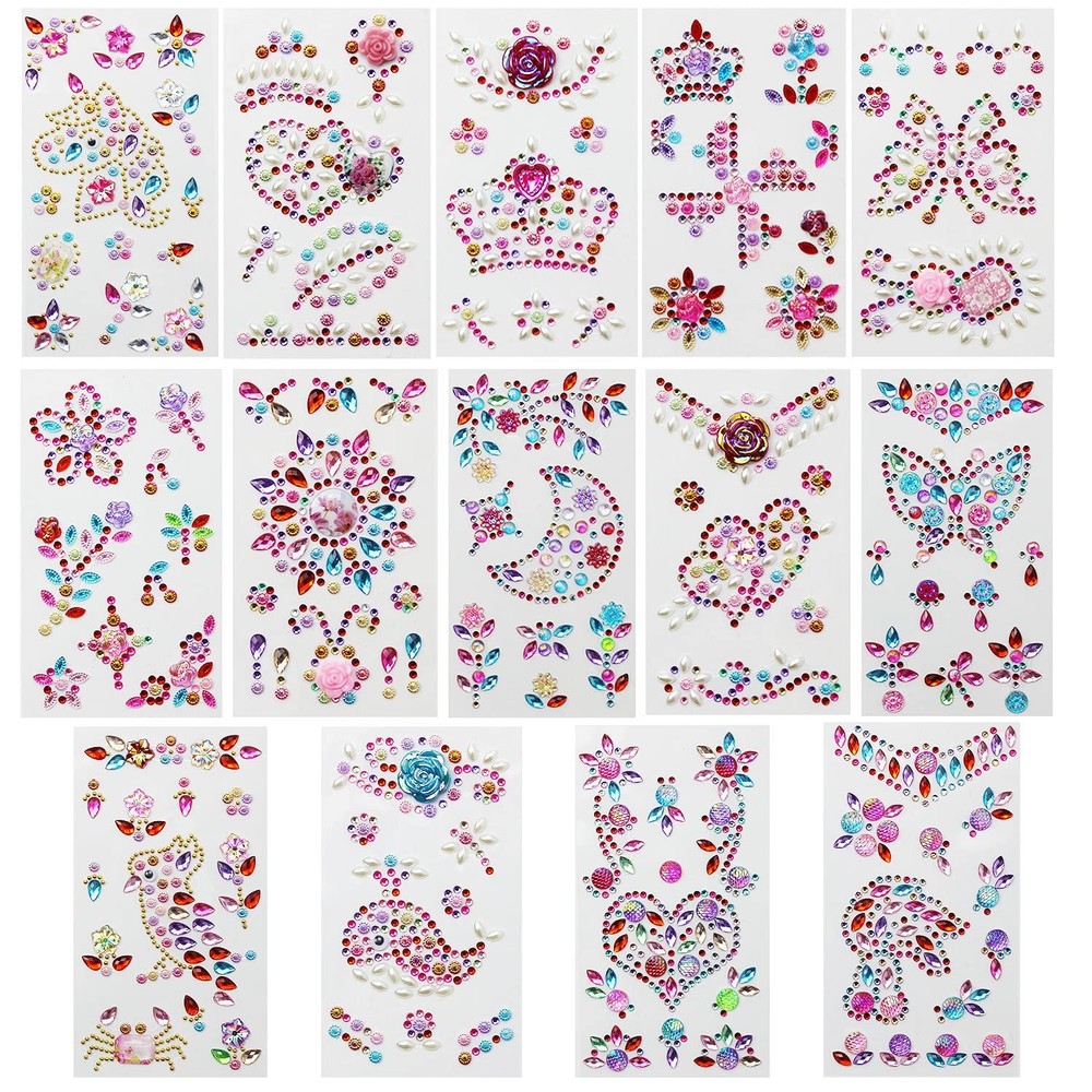 Ourart 14 Sheets Rhinestones Stickers, 14 Sheet Stickers