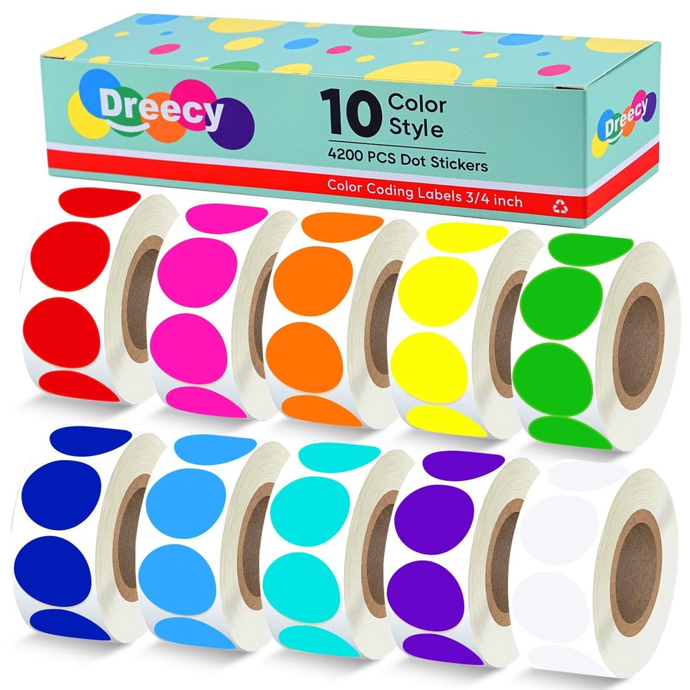 Colored Dot Stickers 3/4″ 10 Color Round Color Coding 4200 PCS Sticky Dots