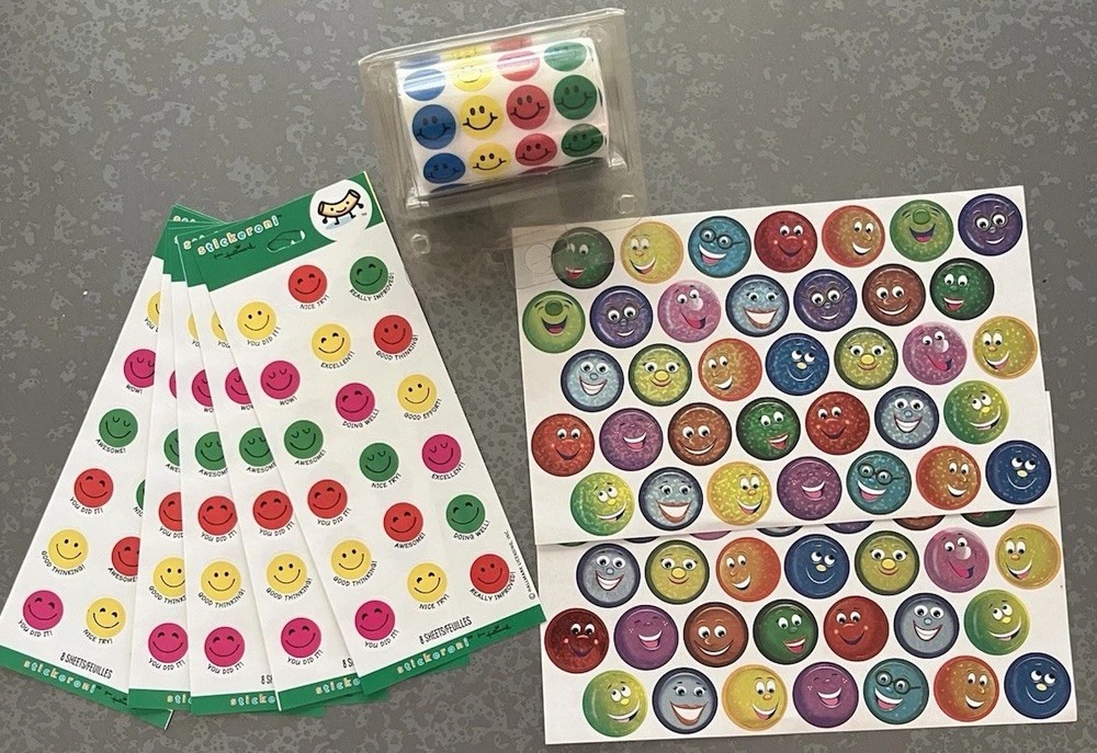 Vintage Hallmark Stickeroni Stickers Colorful Smiley Face Prism Reward Lot