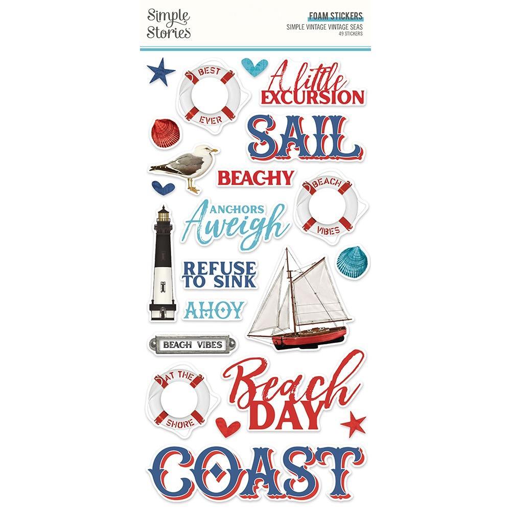SS Foam Stickers Vintage Seas Nautical Lighthouse Whale Beachy Sailboat Coast