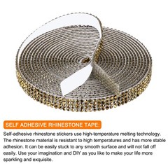 0.35 Inch Self Adhesive Rhinestone Strips 3 Yard for Crafts,Gold