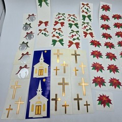 Vtg 90s Mrs. Grossman’s Stickers Lot Christmas Poinsettia Cross Church Bows