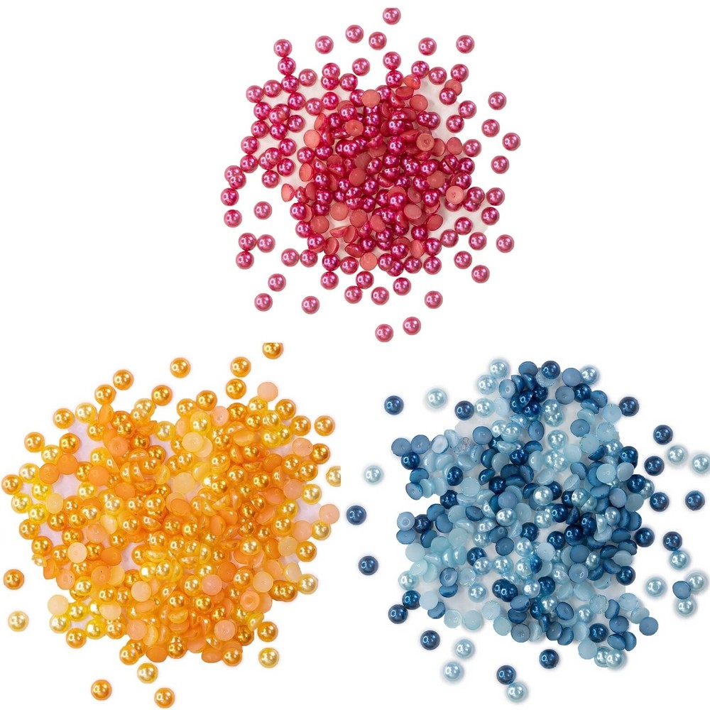 Buttons Galore Flat Back Half Pearls for DIY Crafts – Set of 3 BRIGHT COLORS