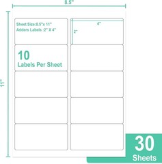 (2″ x 4″) 30 Sheets, Printable White Sticker Labels, Laser/Inkjet Printing – Mat
