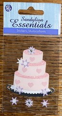 Essentials Pink Cake W/ Hearts & Purple White Flowers Wedding Scrapbook Stickers