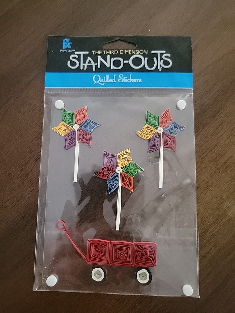 Provo Craft «Stand-Outs» Quilled Stickers Paper Crafting Vintage Pinwheels/Wagon