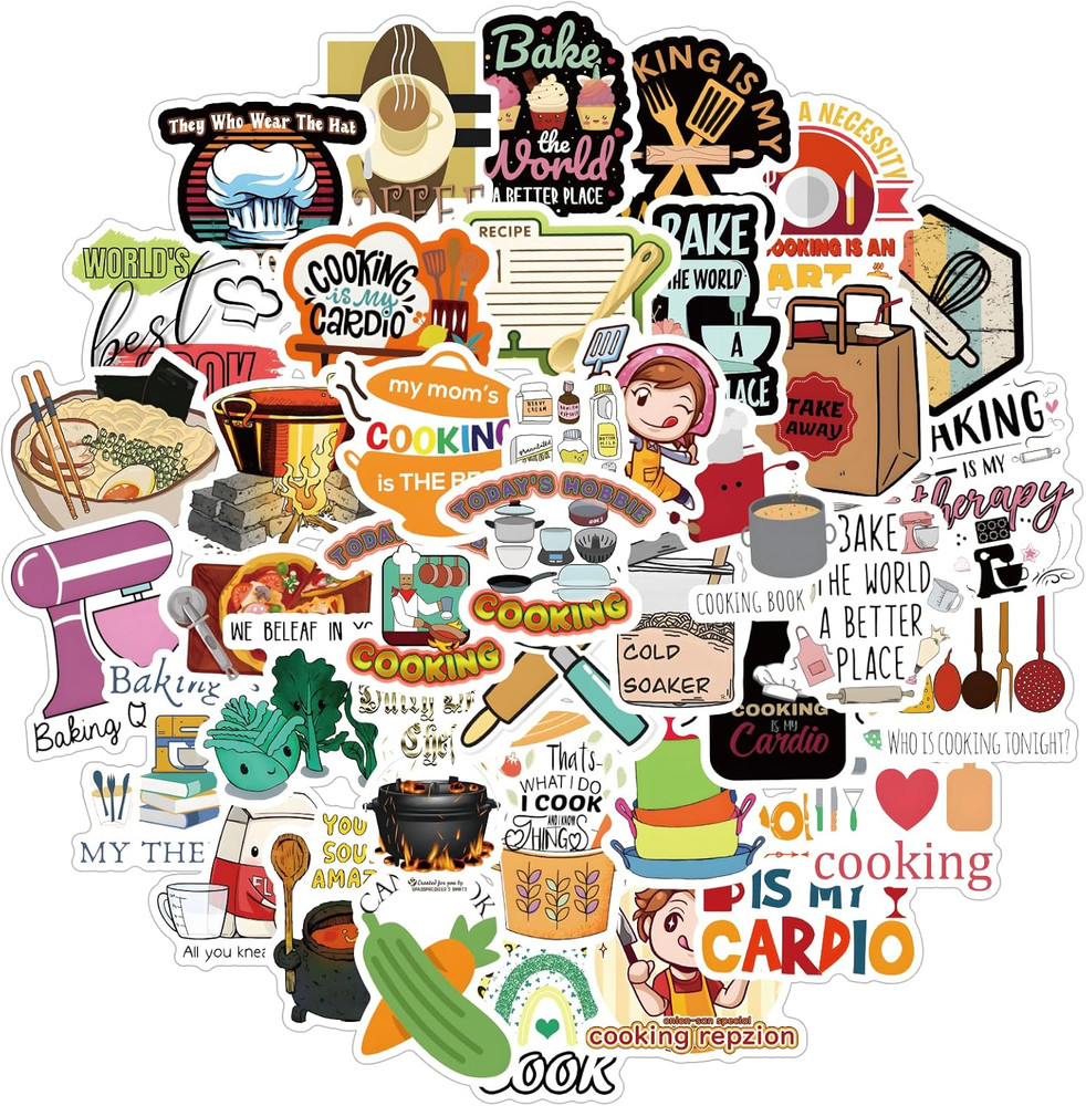 61Pcs Cooking Stickers for Scrapbooking, Water Bottles, Laptops & Suitcases