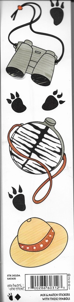 Binoculars Canteen Hat Tracking Footprints Animal African Safari Stickers