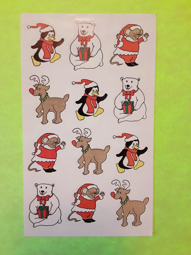 vintage 80’s cute Christmas animals small sticker sheet