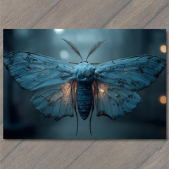 STICKER Blue Moth Soft Glow Twilight Wings Dust Spark Night Insect Magic Lumin