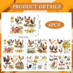 Chicken Rub on Transfers for Crafts – 6 Sheets Farm 11.8×7.9 Inch,