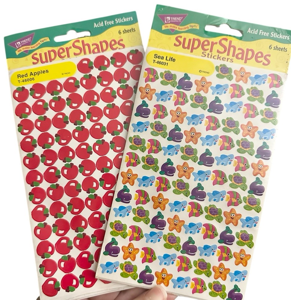 Vintage Trend Enterprises Super Shapes Stickers NEW Sealed Red Apples Sea Fish