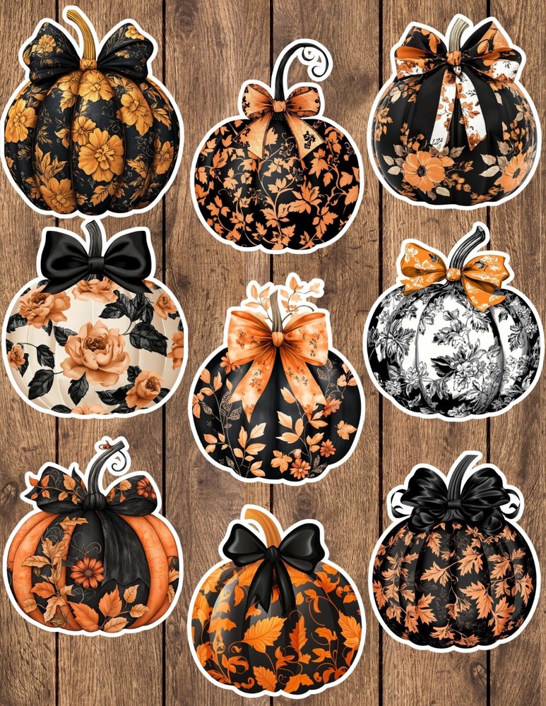 Black and Orange Pumpkin Die Cut Stickers Set Scrapbooking Laptop Waterbottle