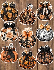 Black and Orange Pumpkin Die Cut Stickers Set Scrapbooking Laptop Waterbottle