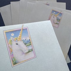 Vintage 80s 90s Pastel Unicorn Stationery Rainbow Stationary Note Paper Sheets
