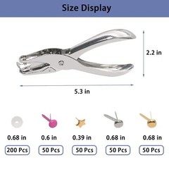 200 Mini Brads Round Fasteners Silver Washers & Punch Pliers Scrapbooking