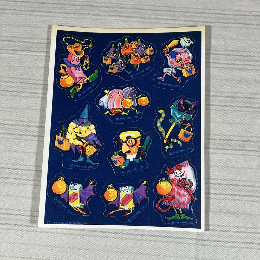 RARE Vintage Sticker Sheet Hallmark Cards 1984 Trick Or Treat Candy Costume HTF