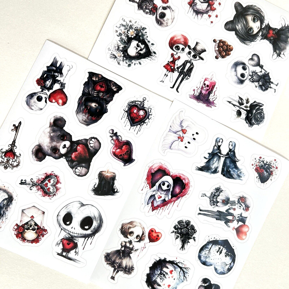 Gothic Valentine’s Day Stickers 3 Sheets Junk Journal Collage Cards