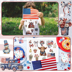 12 Sheets 4Th of July Rub on Transfers for Crafts and Furniture Patriotic Transf