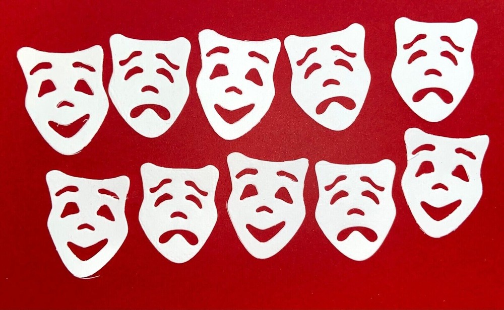 🎭10 COMEDY TRAGEDY Theatre MASKS cardstock paper die cut embellishments drama🎭