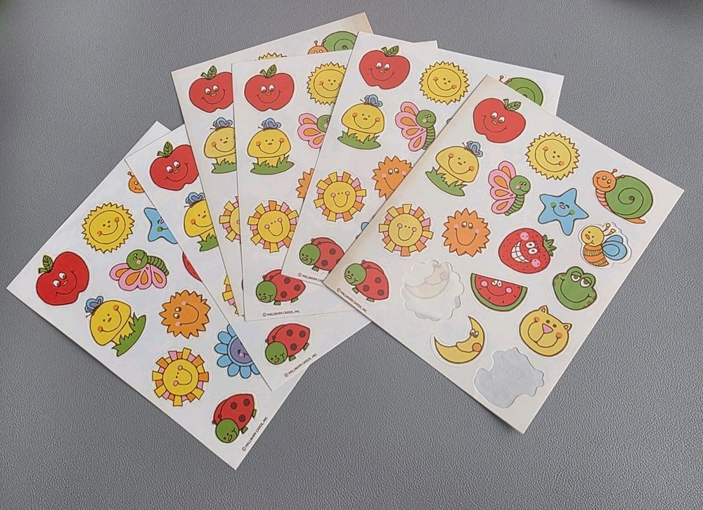 VTG Hallmark Sticker Sheets Lot Of 6 Colorful Strawberry Snail Sunshine Flowers