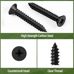 100 PCS #10 x 3/4″ Black Sheet Metal Screws, Flat Head Phillips Fast Self Tap…