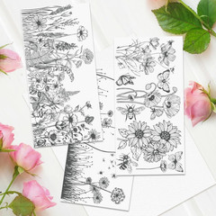 3 Sheet Black White Rub on Transfers for Crafts 6X12 Flower Furniture Rub on Tra