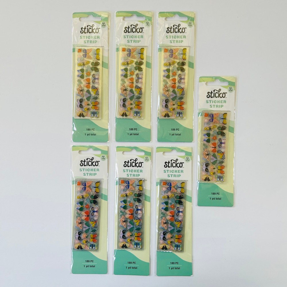 STICKO Sticker Strip – 7 pk lot – Butterflies- 1,323 PCS- NEW !