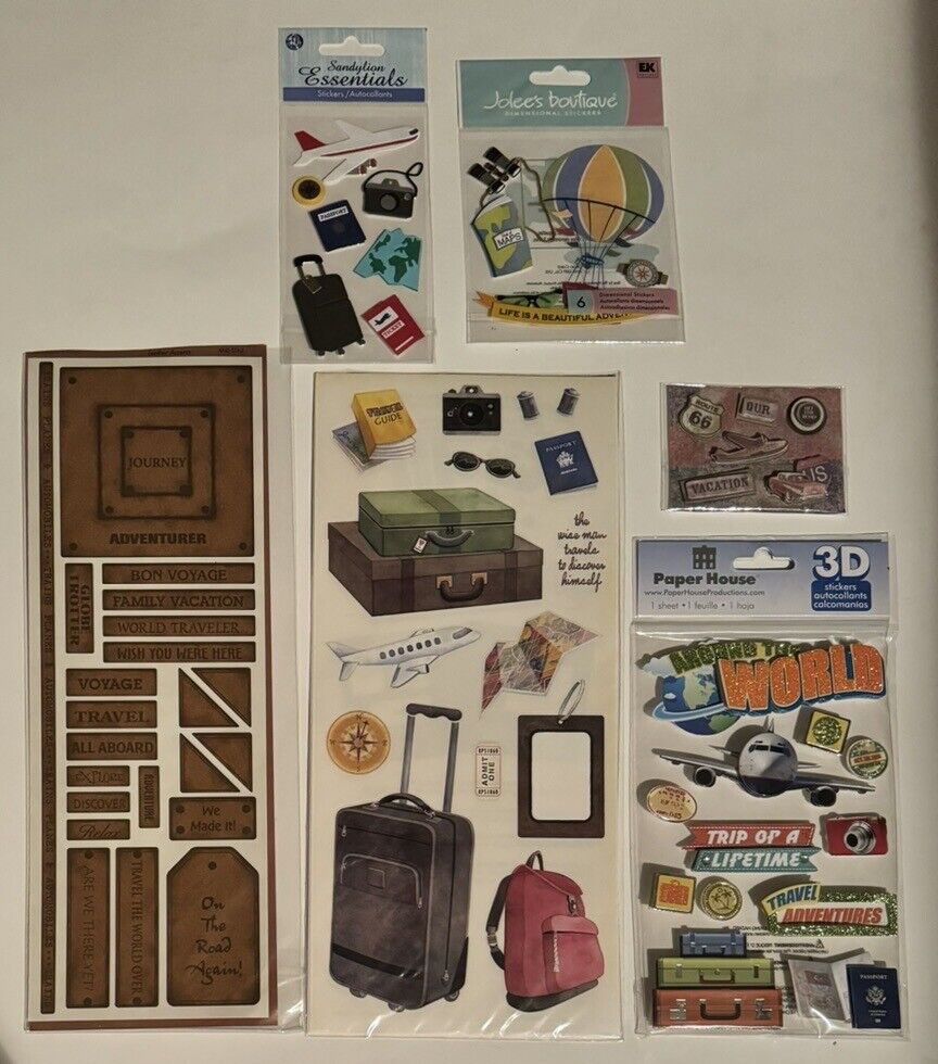 Vintage Travel Plane Passport Jolee’s Boutique Sticker Lot Dimensional Maps