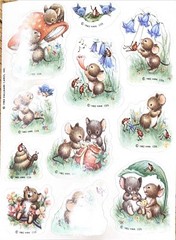 Vintage 1982 Hallmark Sticker Sheet Mouse Mice Mushrooms Blue Birds Strawberry