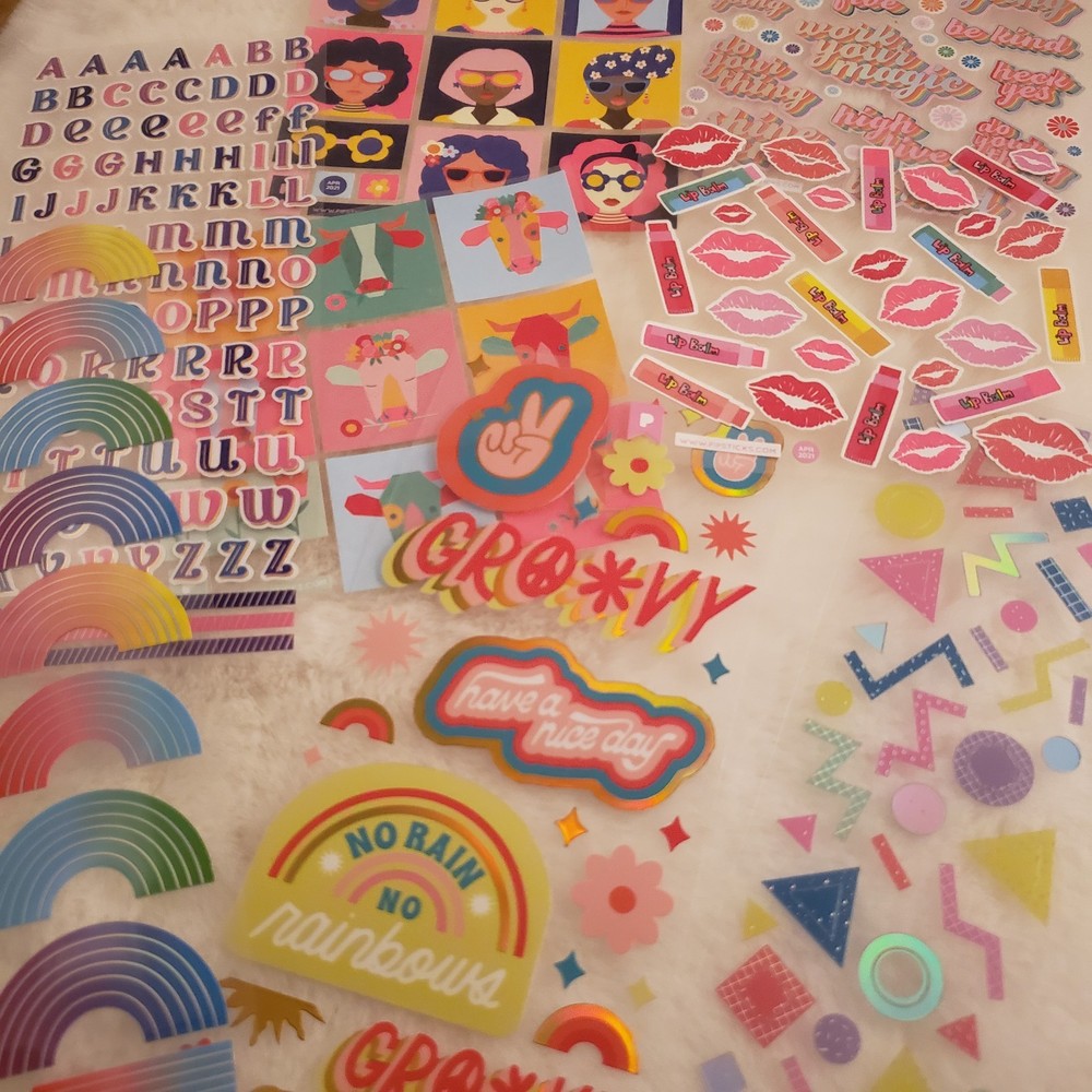 8 Pipsticks Sticker Sheets LOT, Groovy, Cute Cows, Girl Portraits, Lip Balms