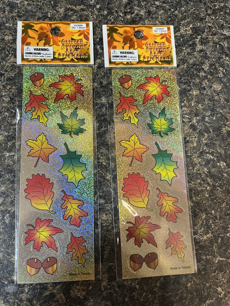 Glitter Autum Leaf/Acorn Stickers, Oriental Trading, 7 Sheets 63 Leaves