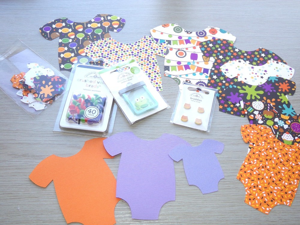 Doodlebug Design Halloween Baby Shower Scrapbook Junk Journal Brads, Stickers