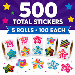500 Funky Pattern Star Stickers – 1.5″ Multicolor Paper Sticker Rolls