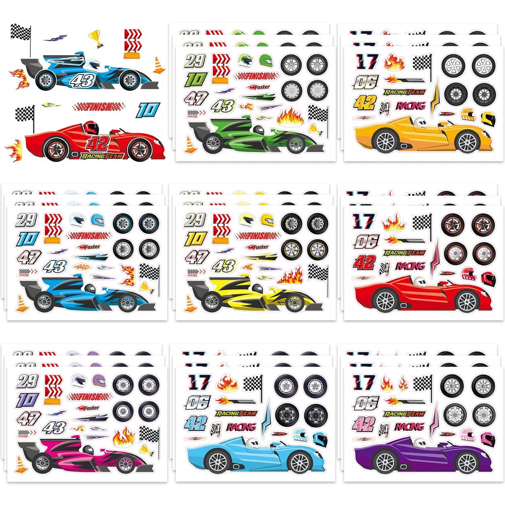 24 Sheets Make Your Own Race Car Stickers, Funny Sporty Racing Make a Face St…