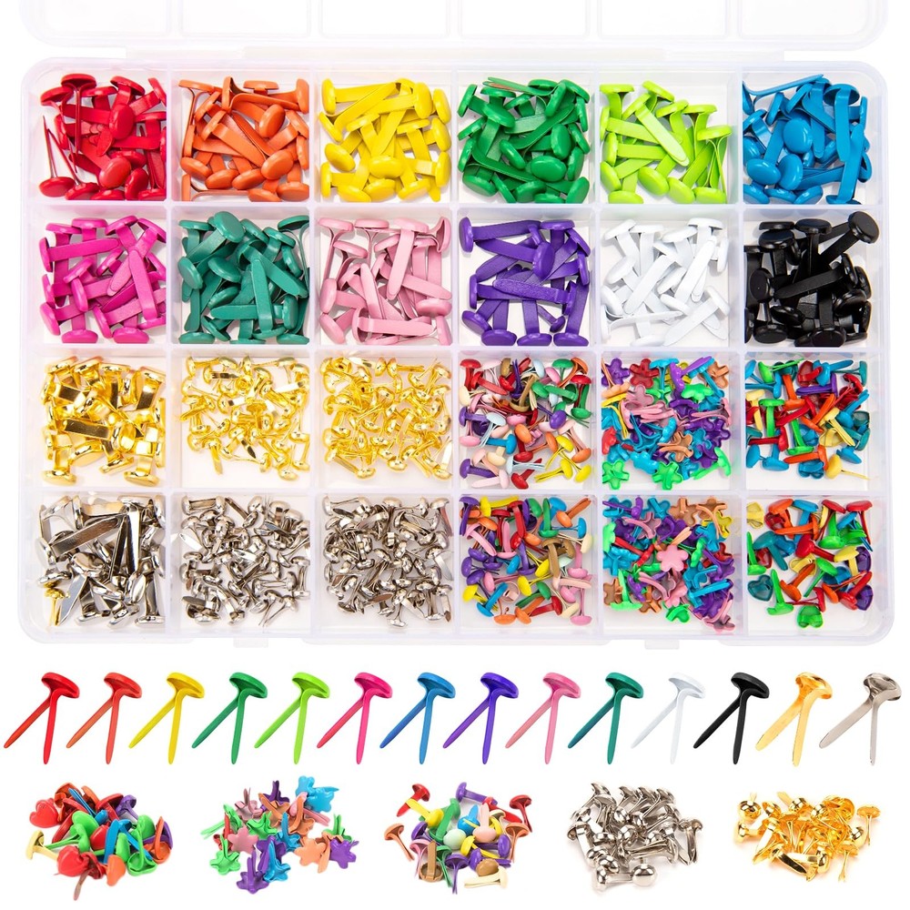 510Pcs Brads for Paper Crafts 14 Colors and 5 Styles Metal Brass Brads Paper …