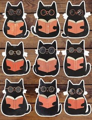 Black Cat Reading Book Vinyl Stickers Set Scrapbooking Laptop Waterbottle