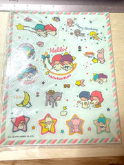 Vintage 1976 Sanrio Little Twin Stars Large Mascot Stickers Seals Sheet 8 x 10