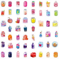 50pcs Drinks Sticker,Boba Juice Strawberry Peach Ice Cream Milk Beverage, 140