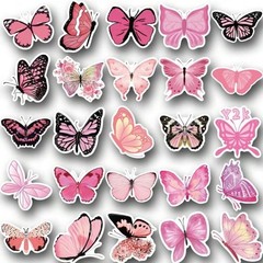 50pc Pink Butterfly, Spring, Girly, Sticker Set For Scrapbooking, Journal