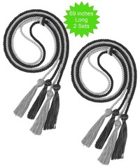 2 Sets of Black and Silver Double Graduation Honor Cords 69″ Long with Tassels