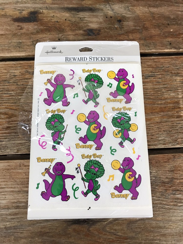 Vintage Sticker 6 Sheets Hallmark 1993 BARNEY Baby Bop Purple Dinosaur