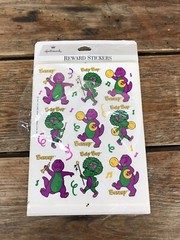 Vintage Sticker 6 Sheets Hallmark 1993 BARNEY Baby Bop Purple Dinosaur