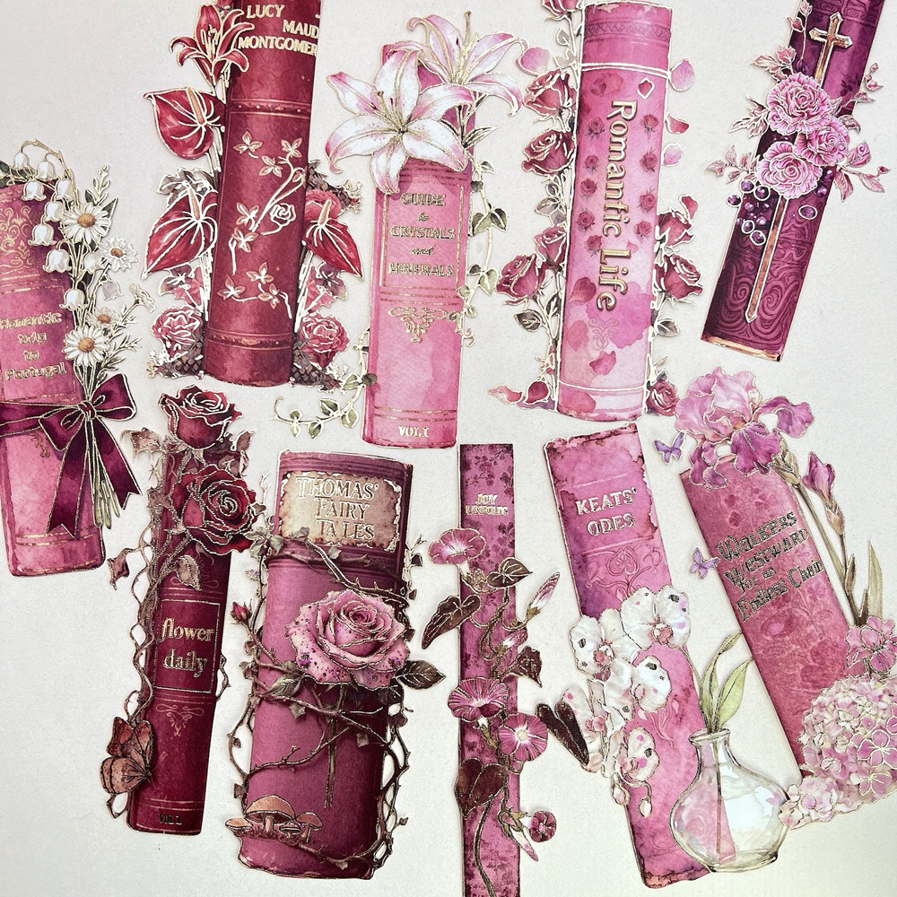 Floral Vintage Book Spine Stickers Pink Junk Journal Collage Scrapbook