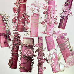 Floral Vintage Book Spine Stickers Pink Junk Journal Collage Scrapbook