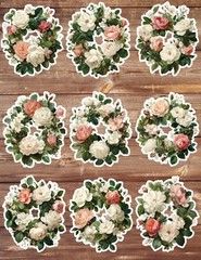 Vintage Style Rose Wreath Die Cut Stickers Set Scrapbooking Laptop Waterbottle